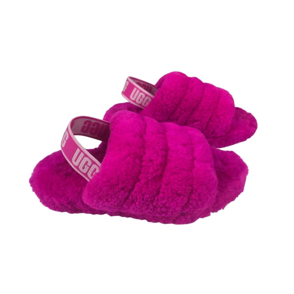 UGG GIRL’S FLUFF YEAH SLIDE – ROCK ROSE – SIZE US 13 – PLUSH SLIP-ON SANDAL